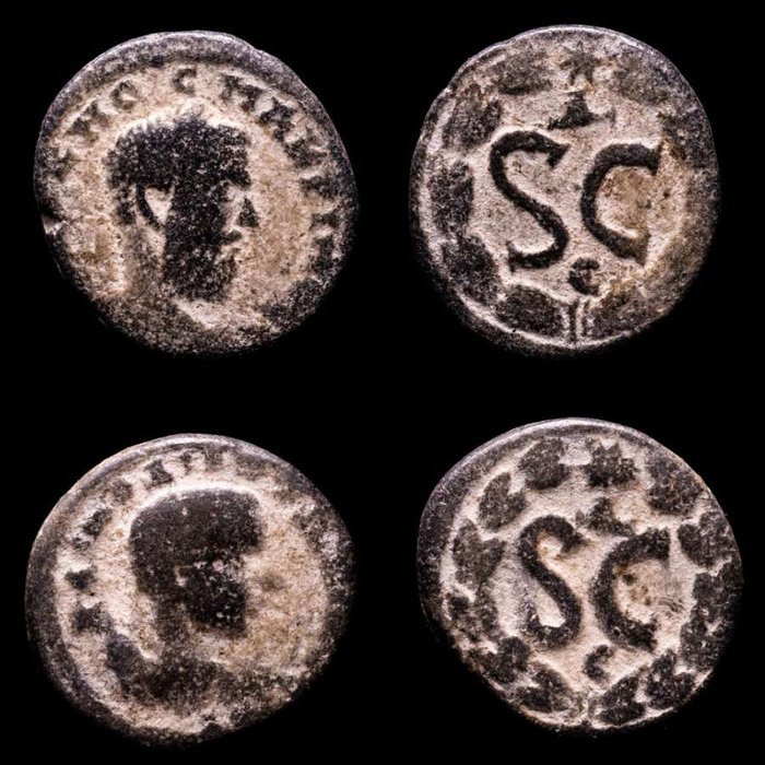 Rooman valtakunta (maakunta). Macrinus (217-218 AD) and Diadumenian (217-218 AD). Lot comprising two (2) bronze unit from Antioch, Syria - Large S C; above, Δ; below, Є; all within laurel wreath; above, star.  (Ei pohjahintaa)