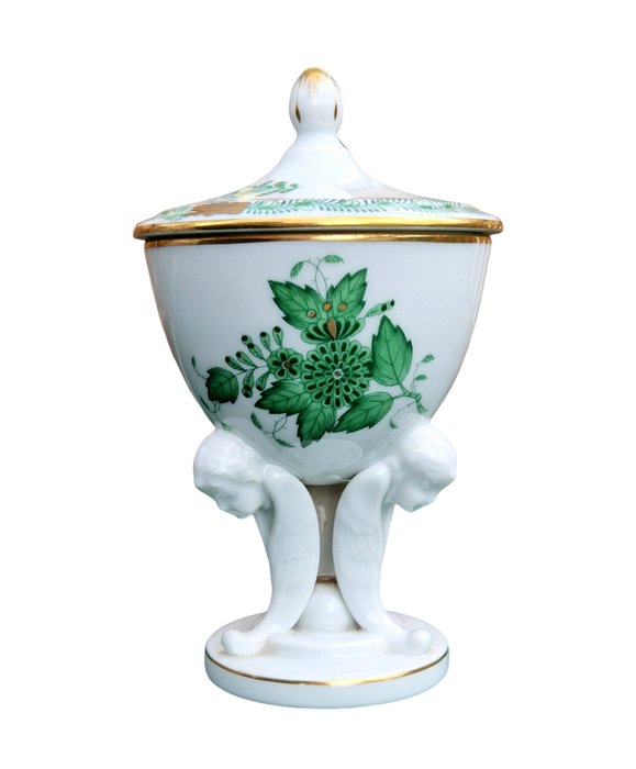 Herend - Fedett váza -  Váza fedővel - "Chinese Bouquet Apponyi Green" minta  - Porcelán