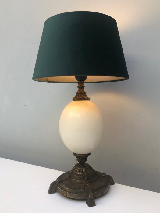 Lampe de table - Laiton, Œuf d'autruche