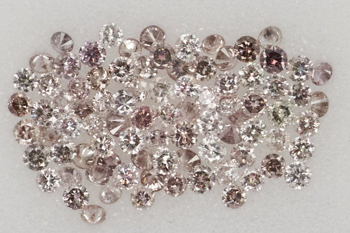 86 pcs Diamante - 1.10 ct - Rundă - NO RESERVE PRICE - Mix Brown - Pink* - SI1, SI2, VS1, VS2