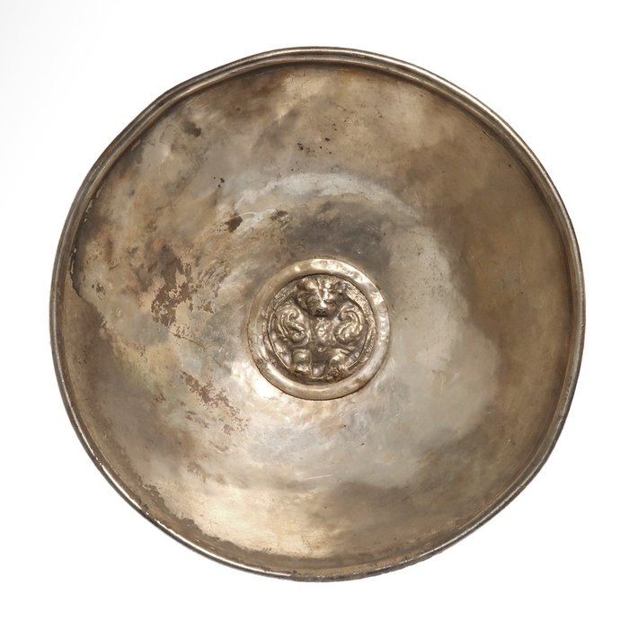 Sasaniden Silber Schale mit Hochrelief-Löwe