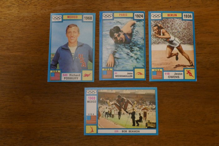 1972 - Panini - Olympia - Jesse Owens - Bob Beamon - John Weissmuler - Richard Fosbury - 4 Card