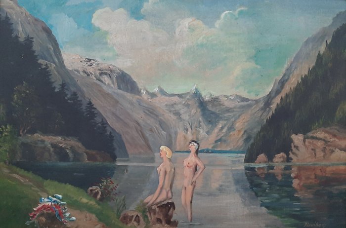Hollandse school (XX) - Bathers in the mountains