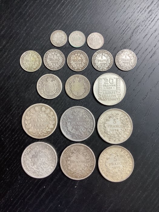 法國. Lot van 17 zilveren munten (50 Centimes tot 5 Francs) 1837/1933  (沒有保留價)