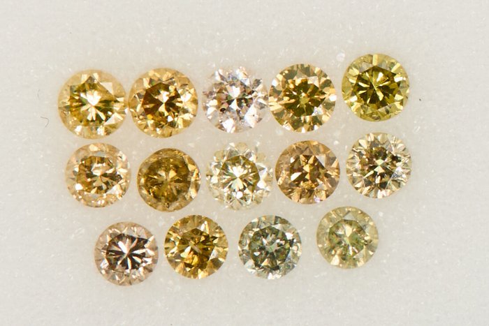 14 pcs 鑽石 - 0.62 ct - 圓形的 - NO RESERVE PRICE - Fancy Mix Yellow - I1, SI1, SI2