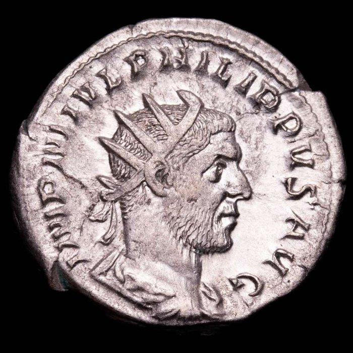 Impreiu Roman. Filip I (AD 244-249). Antoninianus Rome mint, 244-247 AD. ROMAE AETERNAE, Roma seated left, holding Victory and sceptre; at her side,  (Fără preț de rezervă)