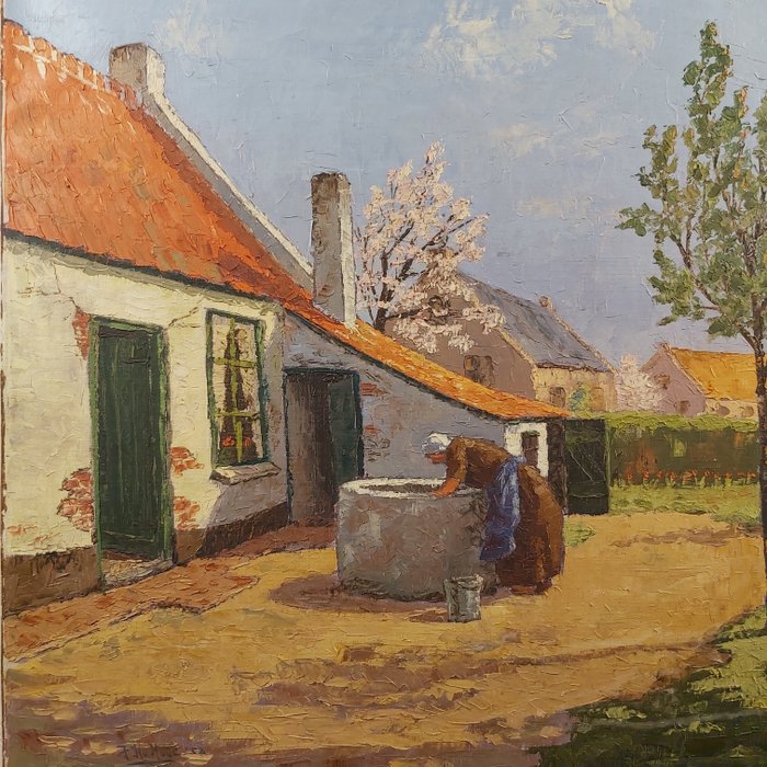Dutch school (XX) - Rural landscape. Domestic scene