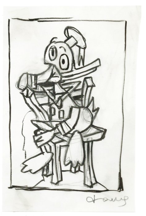 Tony Fernandez - Donald Duck Inspired by Picasso's "Homme au tricot rayé assis" (1939) - Preliminary Drawing