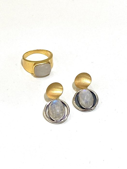 Sin Precio de Reserva - Conjunto de joyas de 2 piezas Bañado en oro, Plata 