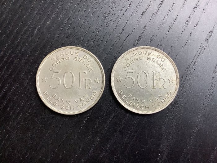 Belgisch-Kongo. 50 Francs 1944 (2x)  (Ohne Mindestpreis)