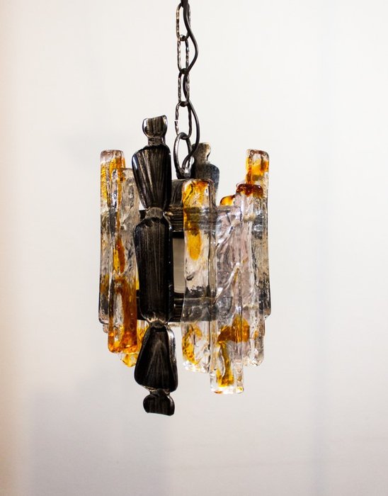 Hanging lamp - Brutalist - Glass, Iron (wrought)