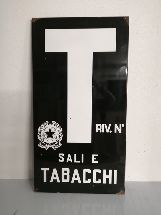 Cartel esmaltado - "Sali e Tabacchi Riv. N." - Década de 1960 - República Italiana - Esmalte, Hierro (fundido/forjado)