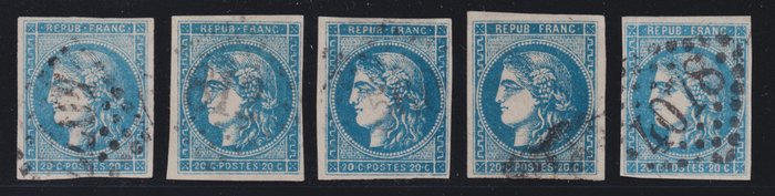 Ranska 1870 - Bordeaux-numero 45A, 45B, 45C, 46A ja 45B peruutettu, 1. valinta. Upea - Yvert