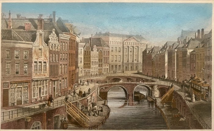 Pays-Bas, Carte - Utrecht - ville; W.J. Cooke / G.M. Kurz / J.L. Terwen / G.B. van Goor - UTRECHT. Oude Gracht en Stadhuis - 1851-1860