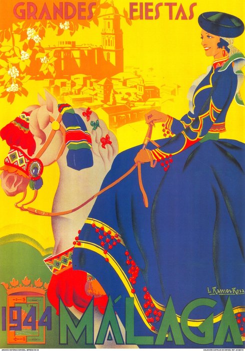 L. Ramos Rosa - Grandes Fiestas de Málaga, 1944 / Cartel de Feria - Modern Repro