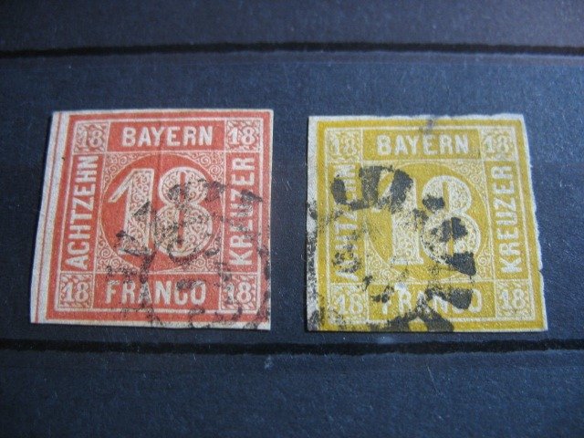 Bavaria  - Bavaria 18 Kreuzer probably No. 18b (possibly also No. 18a) and No. 7 stamped