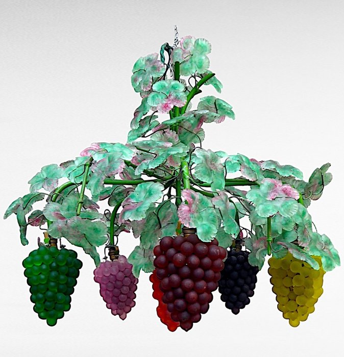 Cesare Toso -  Murano - 枝形吊灯 - 吊灯“酒神”叶子和葡萄采用真正的穆拉诺玻璃 1960/1970 年 - 玻璃