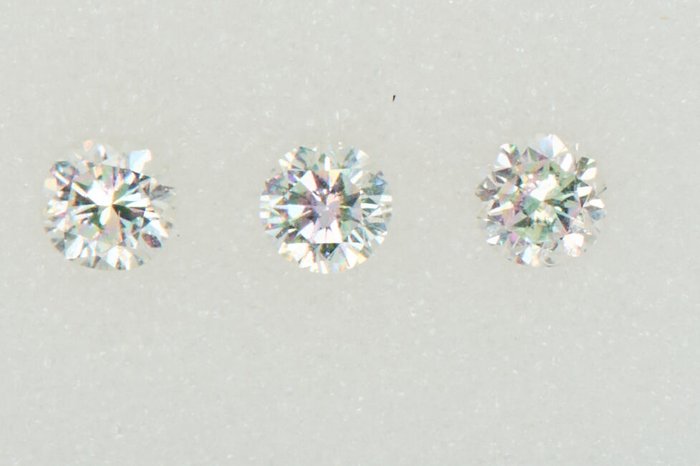 3 pcs Diamenty - 0.24 ct - Okrągły - NO RESERVE PRICE - H - I1 (z inkluzjami), SI1 (z nieznacznymi inkluzjami), SI2 (z nieznacznymi inkluzjami)