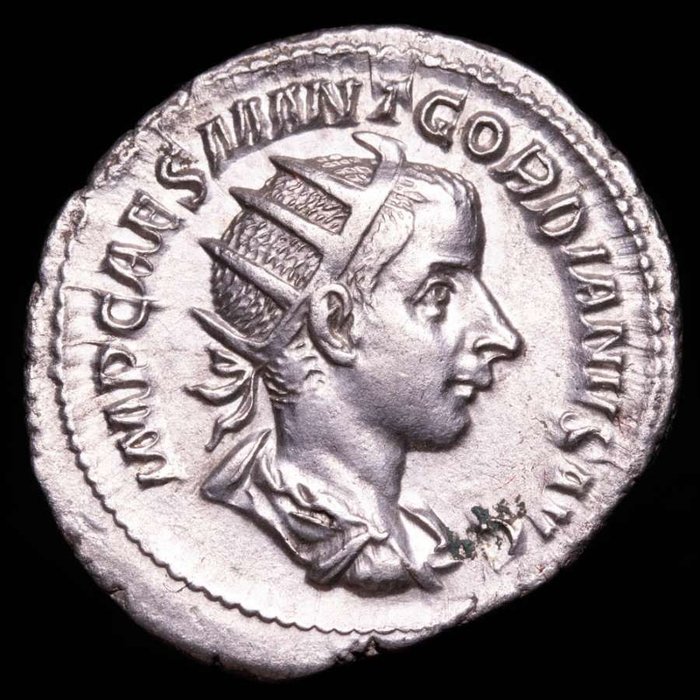 Impreiu Roman. Gordian al III-lea (AD 238-244). Antoninianus Minted in Rome in 239 A.D. ROMAE AETERNAE, Roma seated left on shield, holding Victory and spear.