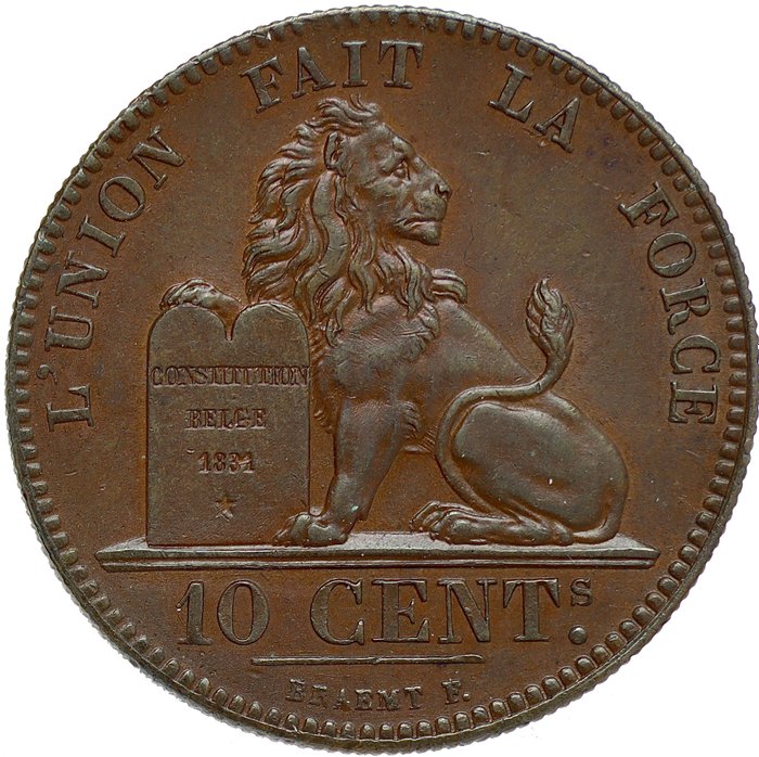比利時. Leopold I (1831-1865). 10 Centimes 1847 over 37 - point behind F - RARE overdate