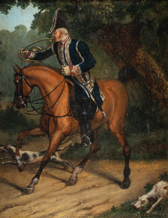 English school (XIX) - Rider and hunting greyhounds