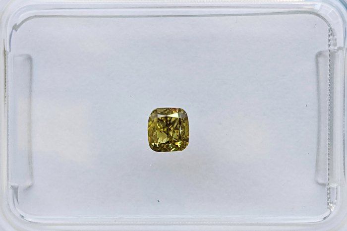钻石 - 0.21 ct - 枕形 - 浓彩绿带黄 - SI2 微内含二级, No Reserve Price