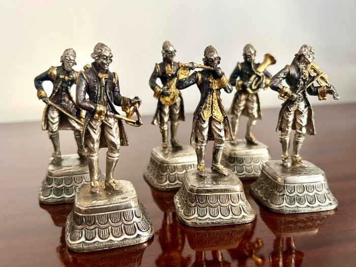 Giuseppe Vasari - Giuseppe Vasari - Figurine - Orchestra (6) - Bronze Bathed Silver and Gold