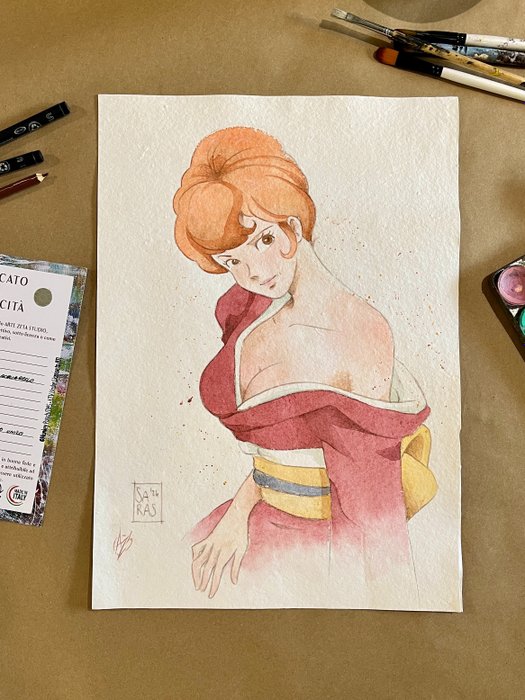 Zanella & Saras - 1 Original colour drawing - Lupin III - Fujiko Orientale - 2024