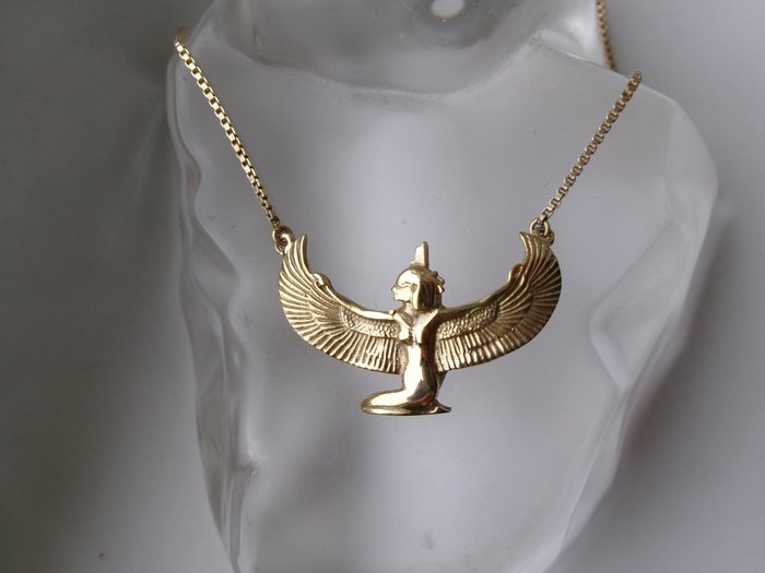 沒有保留價 - Egyptian Revival - 吊墜頸鏈 銀, 鍍金 