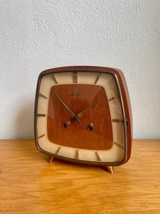 Reloj de repisa de chimenea - Franz Hermle & Sohn - Latón, Madera, teca, Vidrio - 1950-1960