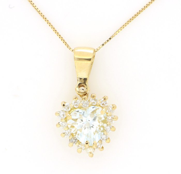 Zonder Minimumprijs - Halsketting - 18 karaat Geel goud, NIEUW -  0.60 tw. Aquamarijn - Diamant 