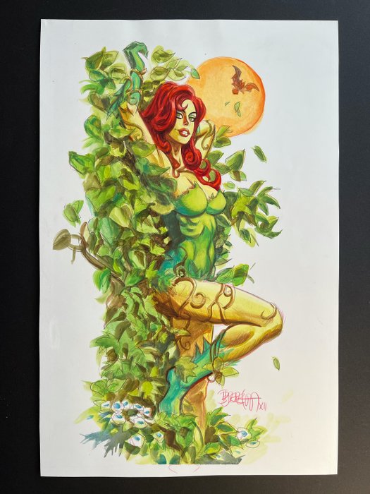 Dan Berenton - 1 Original drawing - Poison Ivy (Vamp) im Mondschein mit Fledermaus - 2012