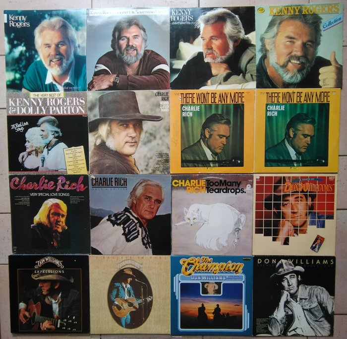 LPs by country singers Kenny Rogers, Charlie Rich and Don Williams - Múltiples títulos - LP - 1973