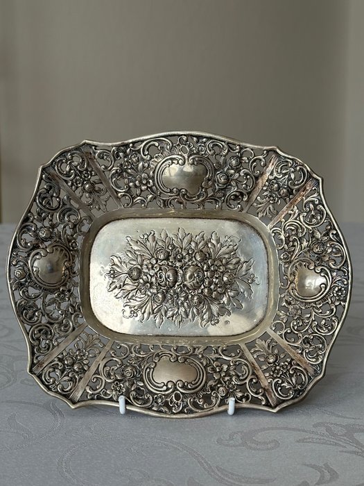 Östereich / Austria - Rocaille - echt Silberschale mit Putten + Blumen - Schale - Durchbruchschale - .800 Silber