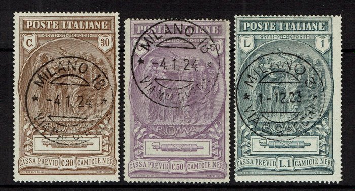 Königreich Italien 1923 - Pensionskasse Pro Camicie Nere aufgelöst - Sassone 147/149