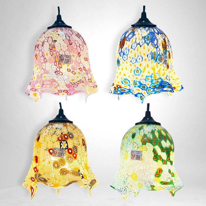 Gabriele Urban - Hängande lampa (4) - Färgade lampor med millefiori murrine och äkta bladguld - Glas
