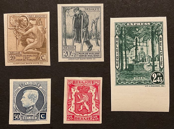 Belgio 1922/1936 - Selezione di francobolli imperforati