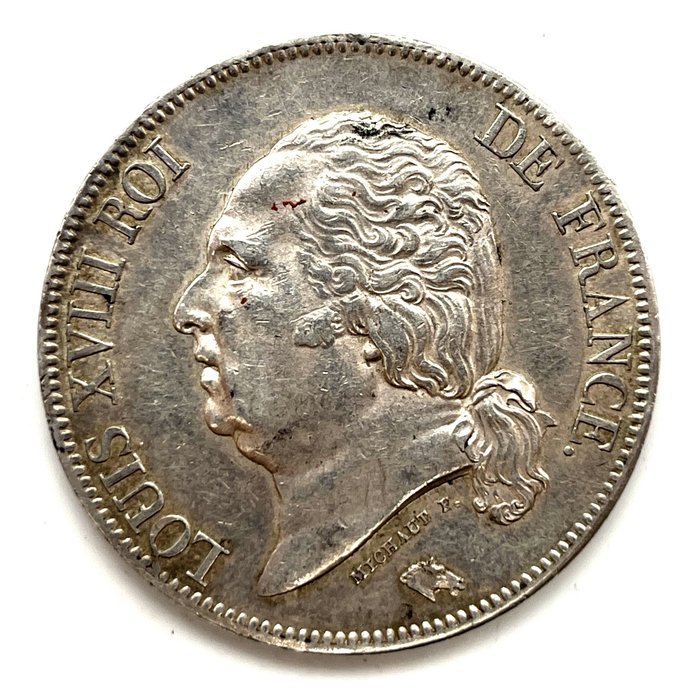 França. Luís XVIII (1814-1824). 5 Francs 1822-A, Paris  (Sem preço de reserva)