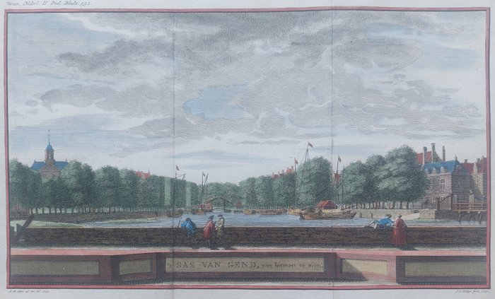 Ολλανδία, Σχέδιο πόλης - Σας βαν Γάνδη; Isaak Tirion / J.C. Philips - 't Sas van Gend, van binnen te zien - 1745
