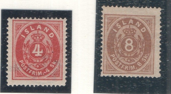 Iceland 1873 - 4 Skill unused - 8 Skill without eraser - michel 3 & 4