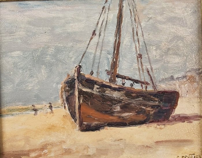 C. De Vries (XX) - A  boat at the seashore