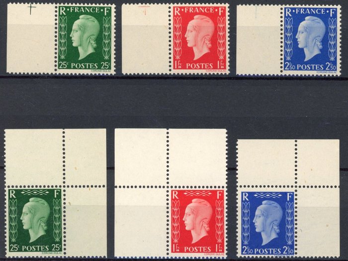 France 1942 - Marianne Dulac - The rare complete series with leaf edge - Luxury - Price: €960 - Yvert 701A/F**