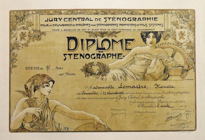 C.Dratz - Diplome de Stenographe - Lata 1900–1909