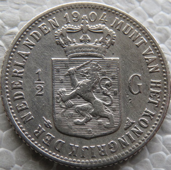 荷蘭. Wilhelmina (1890-1948). 1/2 Gulden 1904  (沒有保留價)