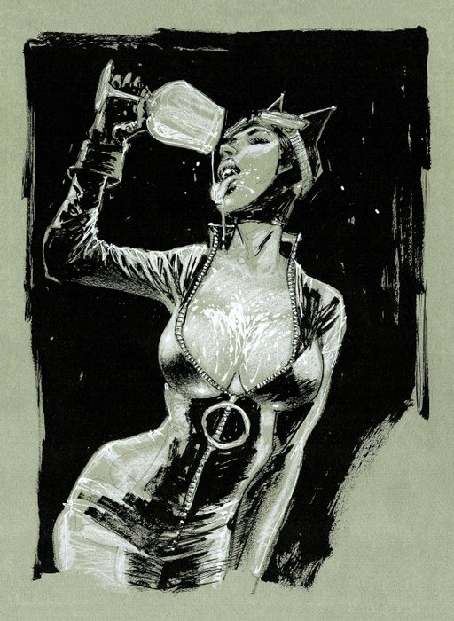 Sergio Bleda - Catwoman Drinking Milk - Fine Art Giclée 1/10 - Limited Edition - Hand Signed