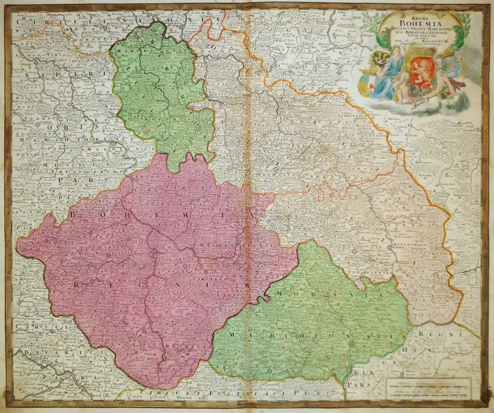 歐洲, 地圖 - 捷克共和國波希米亞; J. B. Homann - Regni Bohemiae(...) - 1701-1720