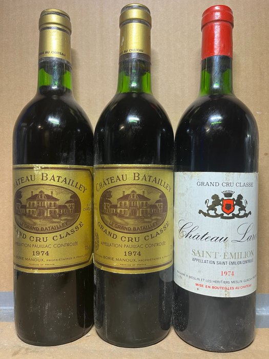1974 x2 Château Batailley, Pauillac & 1974 Château Laroze, Saint-Emilion - 波尔多 Grand Cru Classé - 3 Bottles (0.75L)