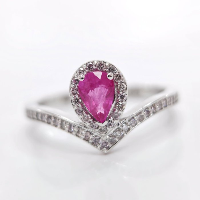 *no reserve* 0.50 ct Red Ruby & 0.32 ct N.Fancy Pink Diamond Designer Ring - 2.47 gr - 14 karat Hvidguld - Ring - 0.50 ct Rubin - Diamant