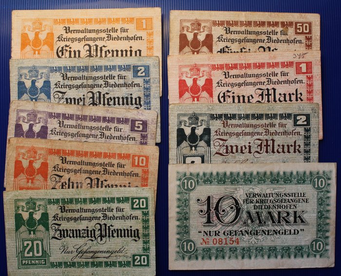 Saksa. - 9 banknotes - POW  - Diedenhofen 1916  (Ei pohjahintaa)