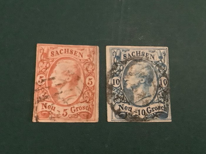 薩克森 1856 - 新格羅申 5 號和 10 號 - Michel 12/13